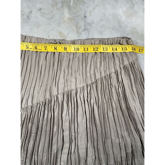 Chicos Crinkle Skirt Taupe MIDI Asymmetrical Hem Elastic Waist Chicos 2 - Picture 7 of 9